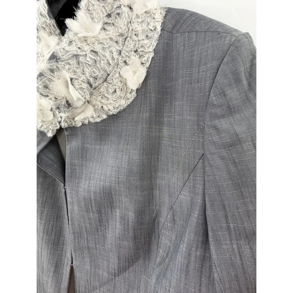 Pamella Roland 2 Pc Dress Coat Set Womens 18 Gray Luxe Floral Lace Trim Evening